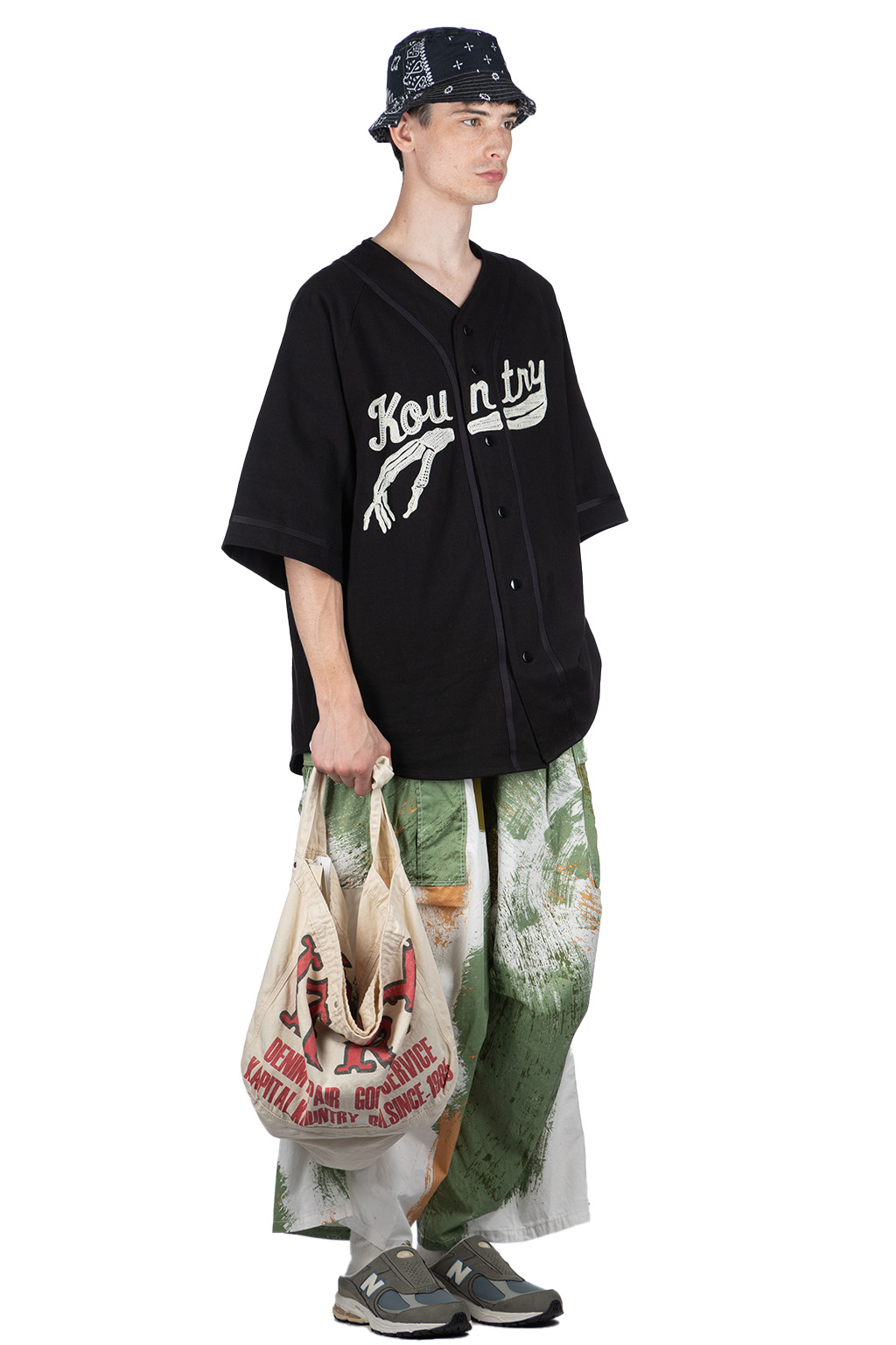 Kapital | 16/-Densed Jersey Baseball Shirt (BONE) - Black Kapital | 16/-Densed Jersey Baseball Shirt (BONE) - Black