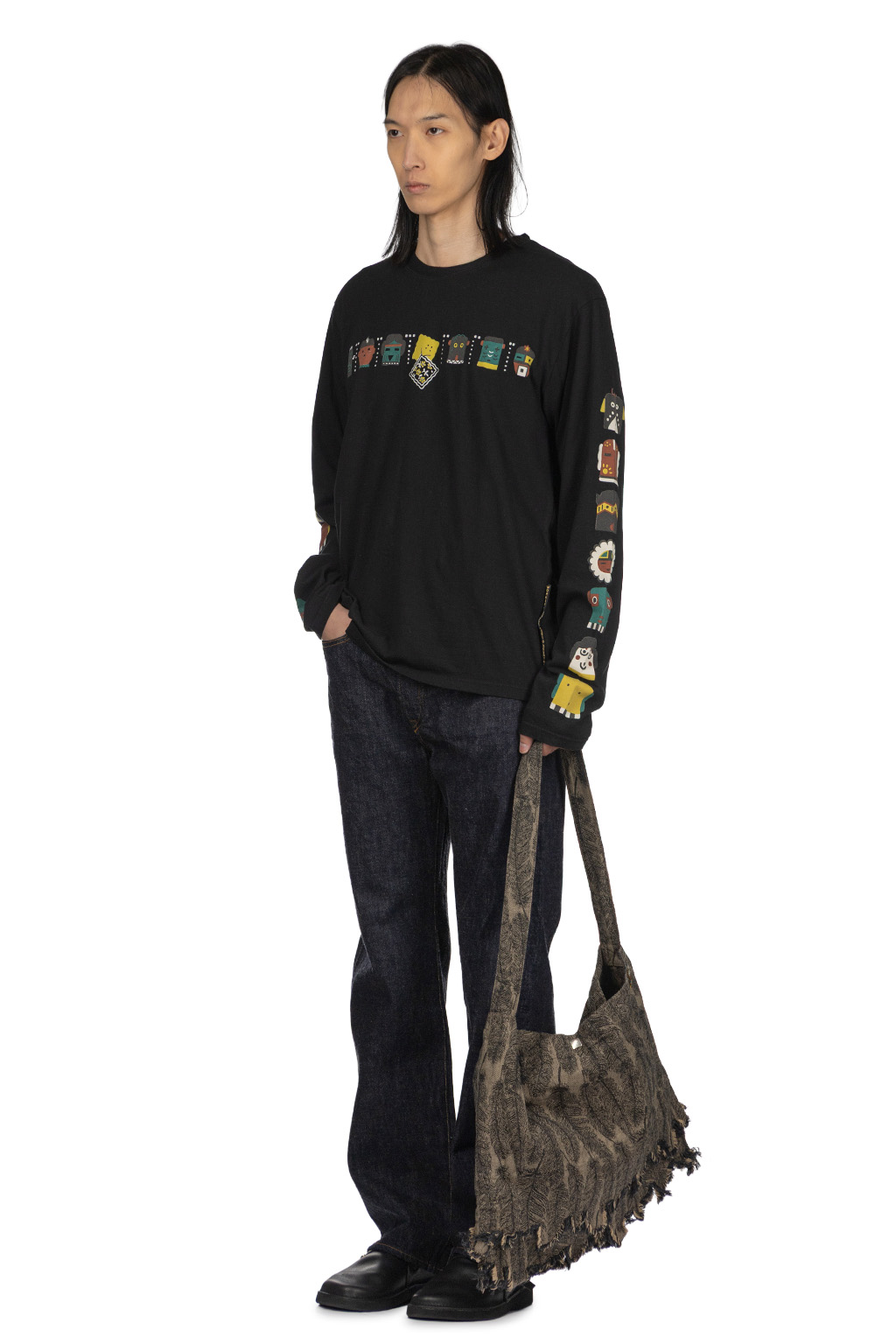 Kapital - 20 - Jersey Crew Long Sleeve Tee - Black 