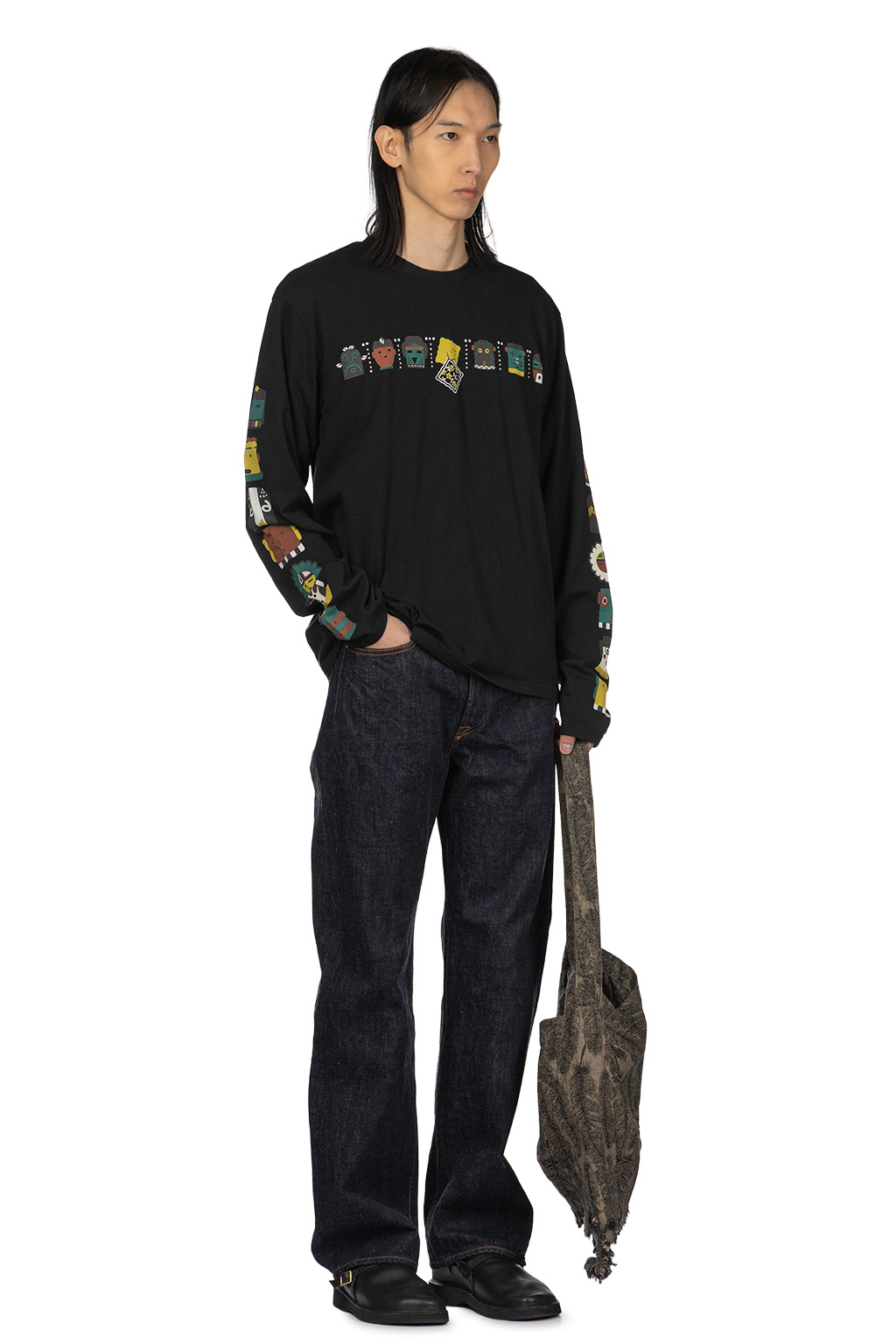 Kapital - 20 - Jersey Crew Long Sleeve Tee - Black 