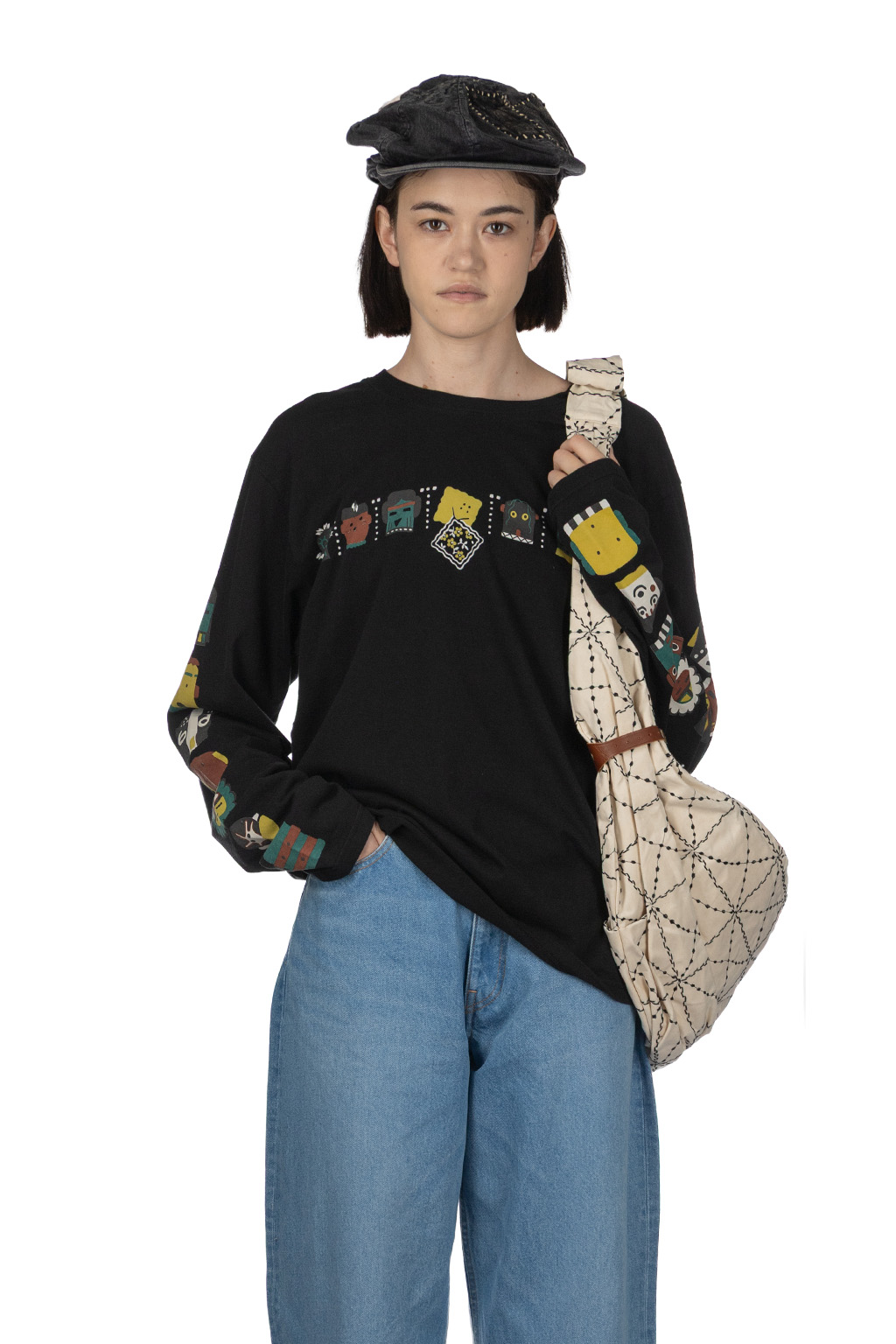 Kapital - 20 - Jersey Crew Long Sleeve Tee - Black 
