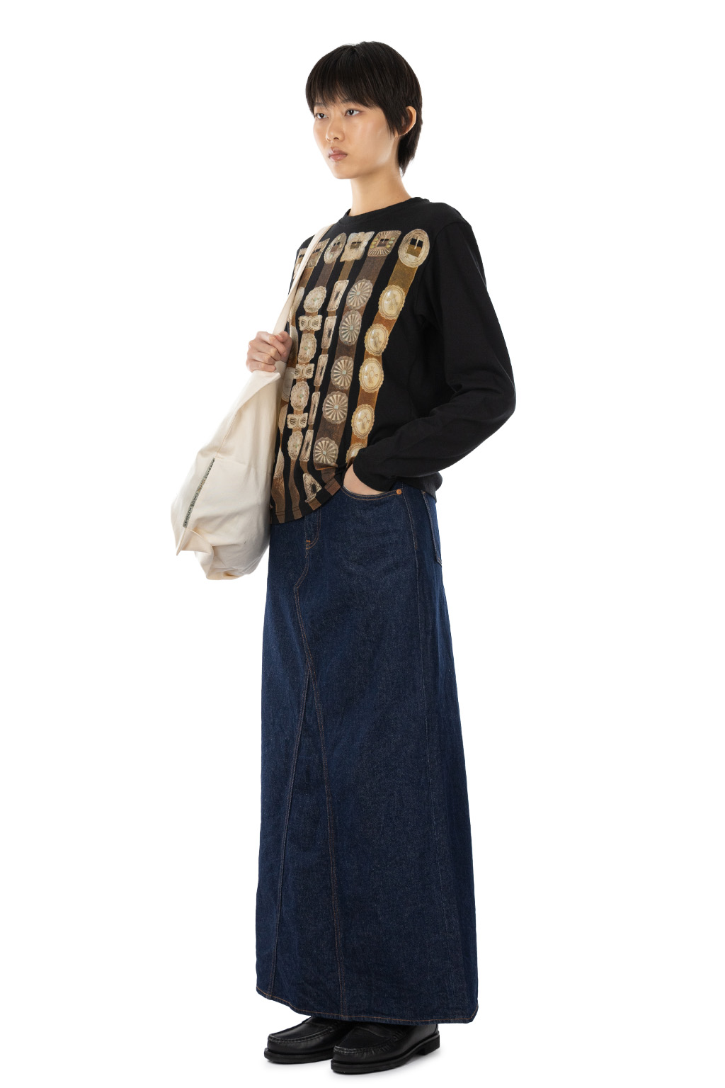 Kapital - 20/-Jersey Crewneck Long Sleeve T (Curtain Concho) - Black