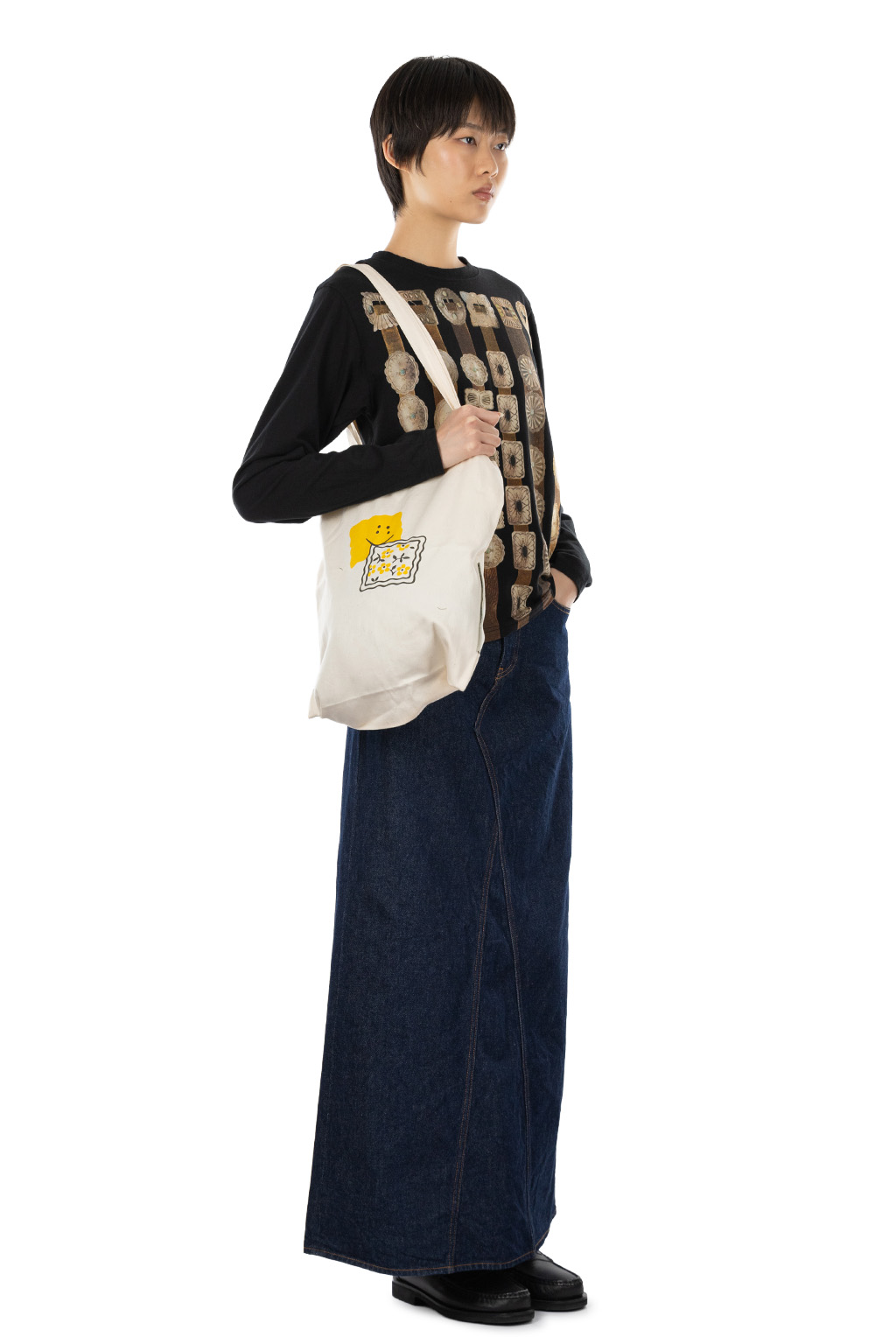 Kapital - 20/-Jersey Crewneck Long Sleeve T (Curtain Concho) - Black