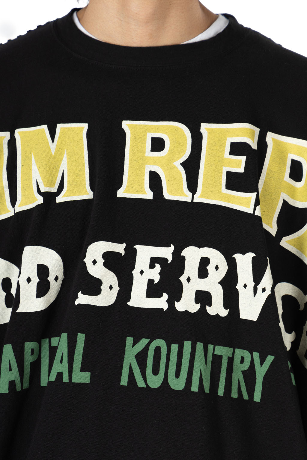 Kapital - 20/-Jersey KATABIRA HUGE-T (DENIM REPAIR) - Black