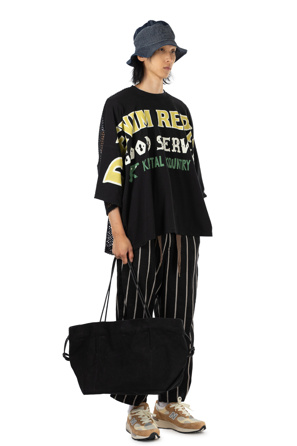 Kapital - 20/-Jersey KATABIRA HUGE-T (DENIM REPAIR) - Black