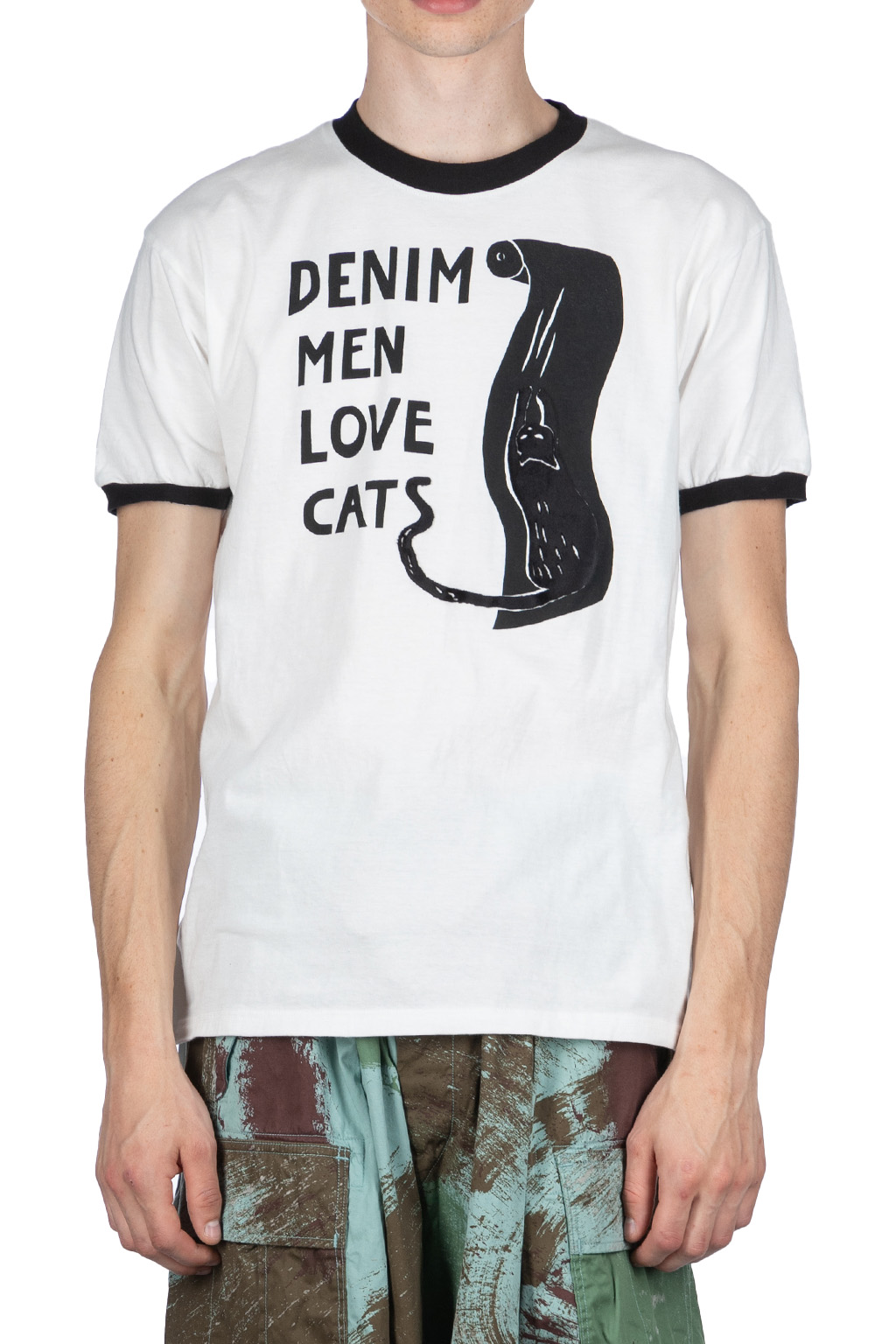 Kapital - 20/-Jersey Ringer T (DENIM MEN LOVE CATS SCRATCH) - White