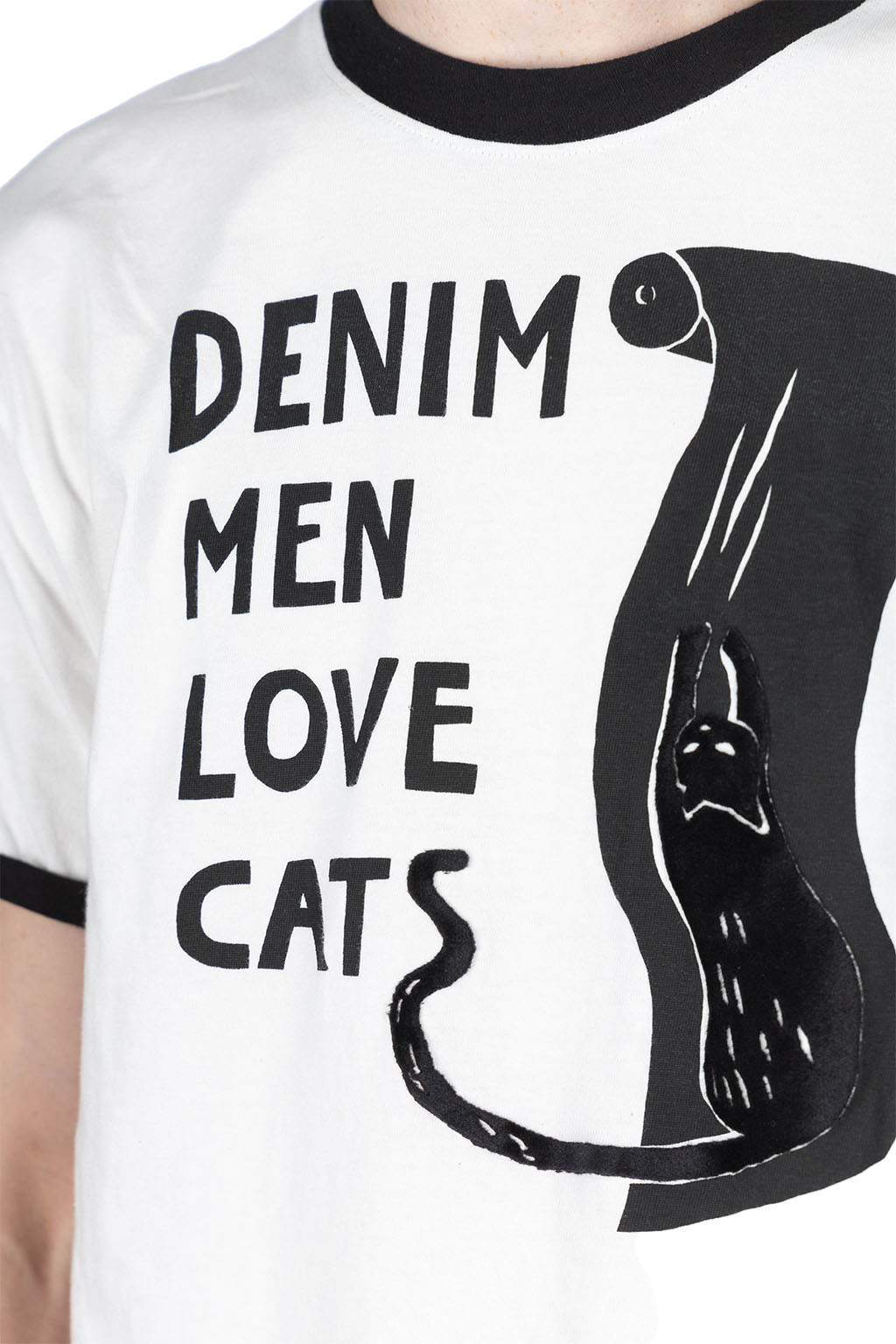 Kapital - 20/-Jersey Ringer T (DENIM MEN LOVE CATS SCRATCH) - White