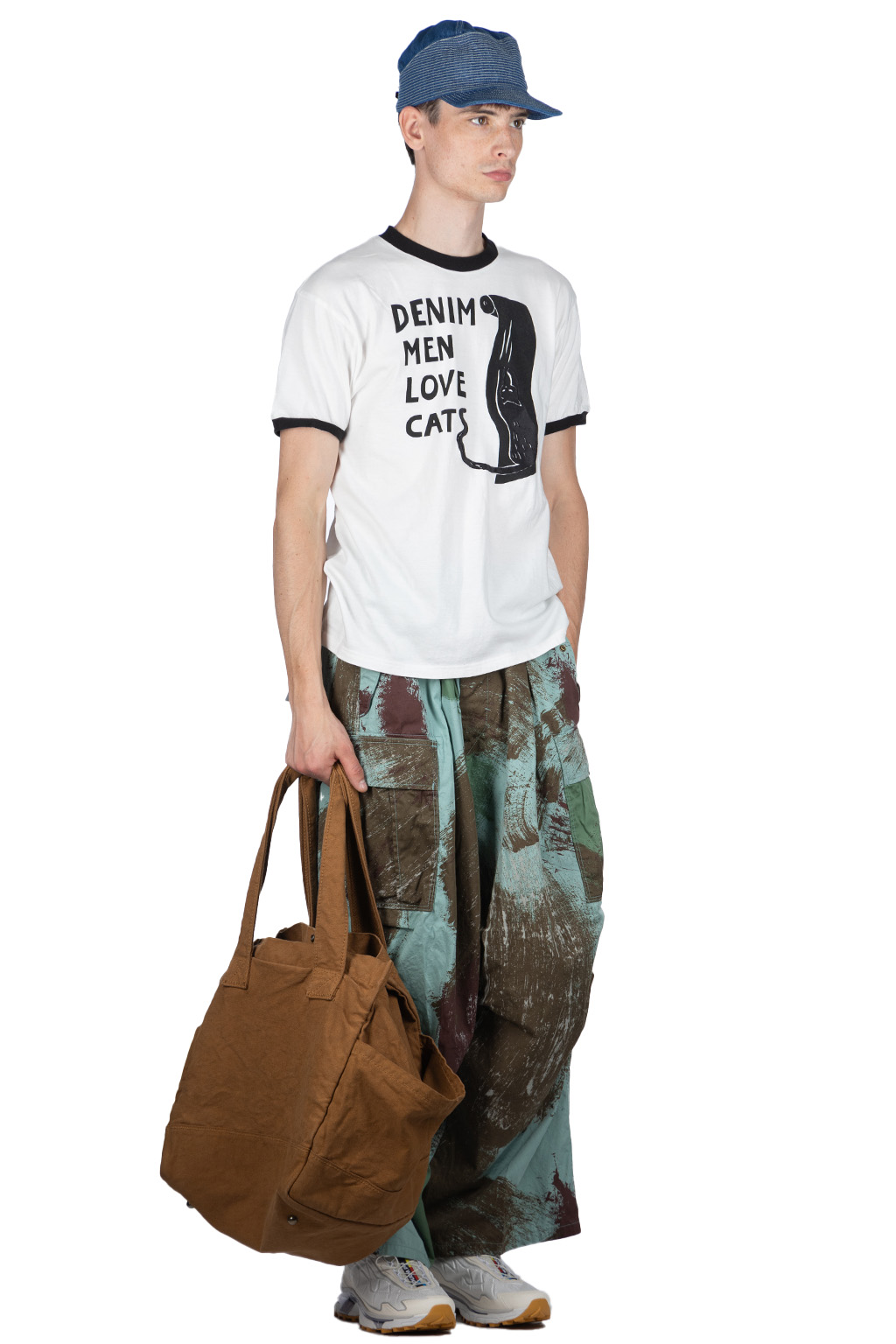 Kapital - 20/-Jersey Ringer T (DENIM MEN LOVE CATS SCRATCH) - White