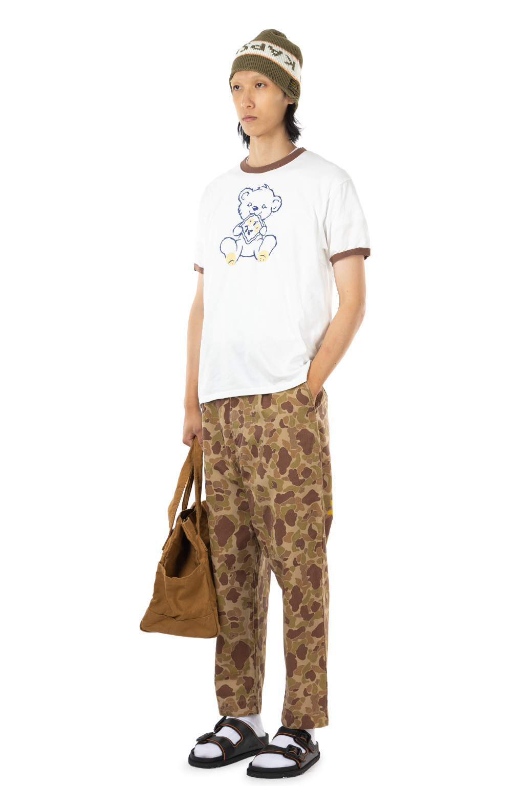 Kapital - 20/-Jersey Ringer T (PECKISH Little Bear) - White