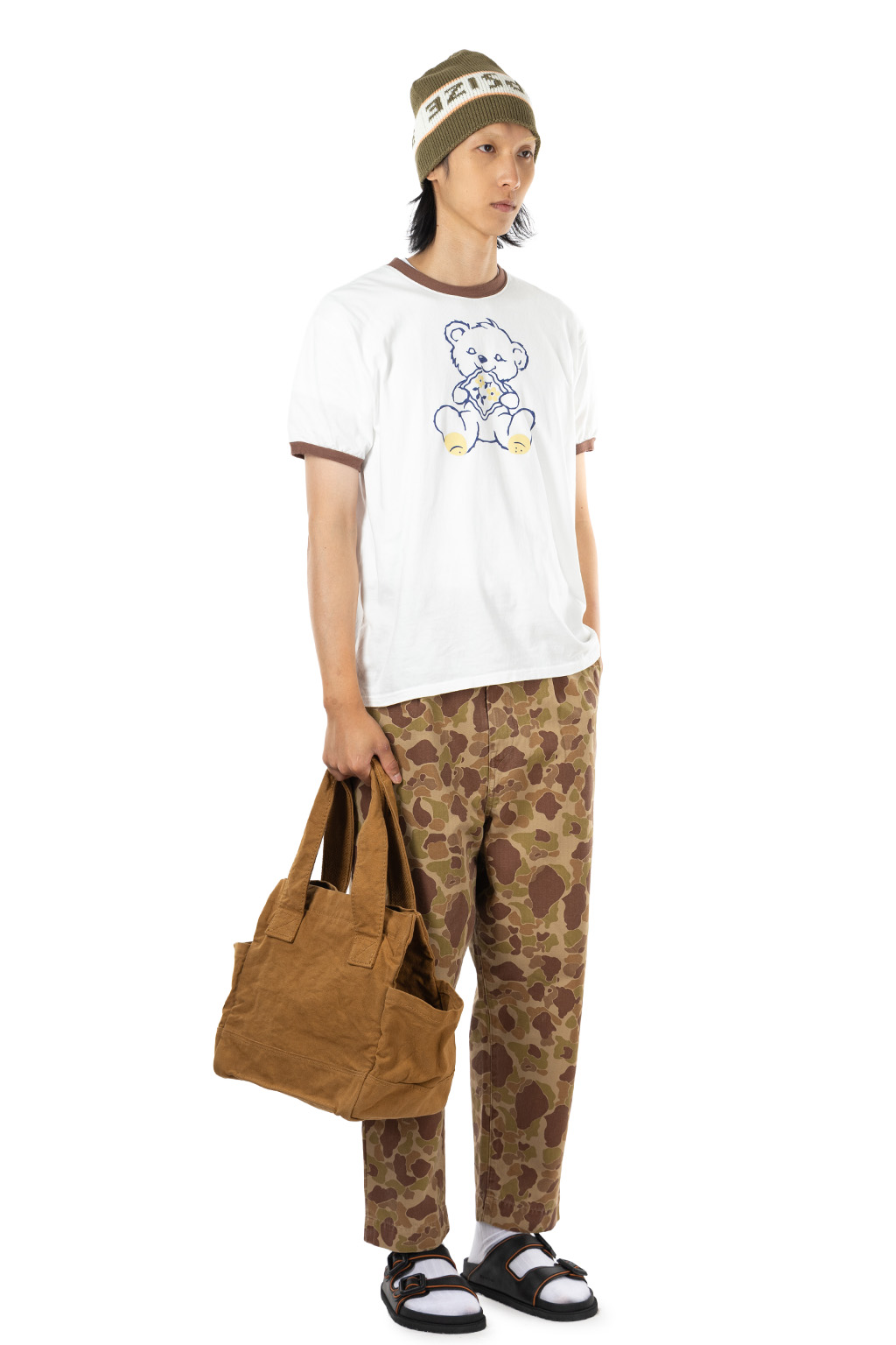 Kapital - 20/-Jersey Ringer T (PECKISH Little Bear) - White