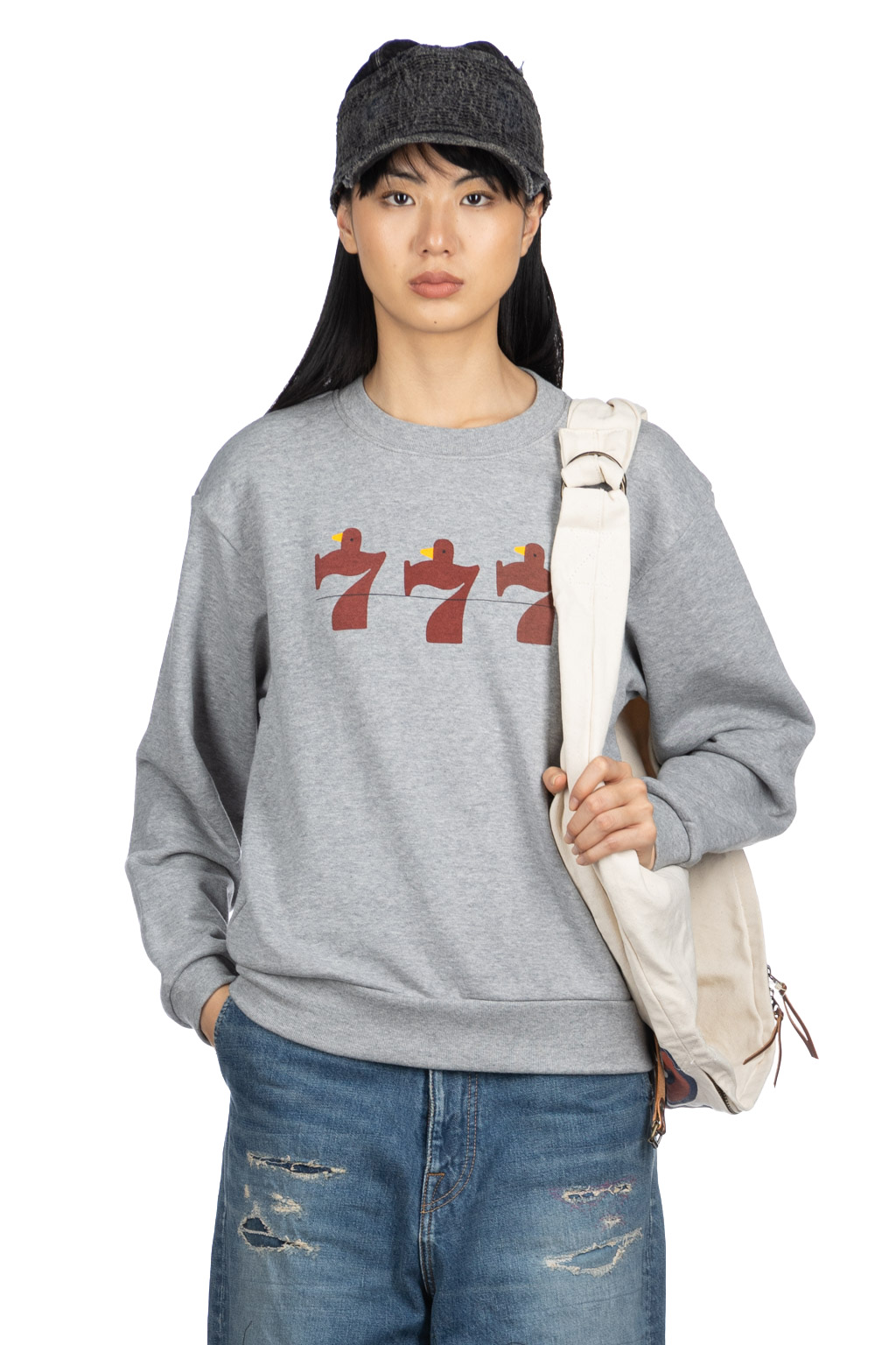 Kapital - 30-Knit Crew Sweatshirt (LUCKY BATTERY BIRD) - Grey