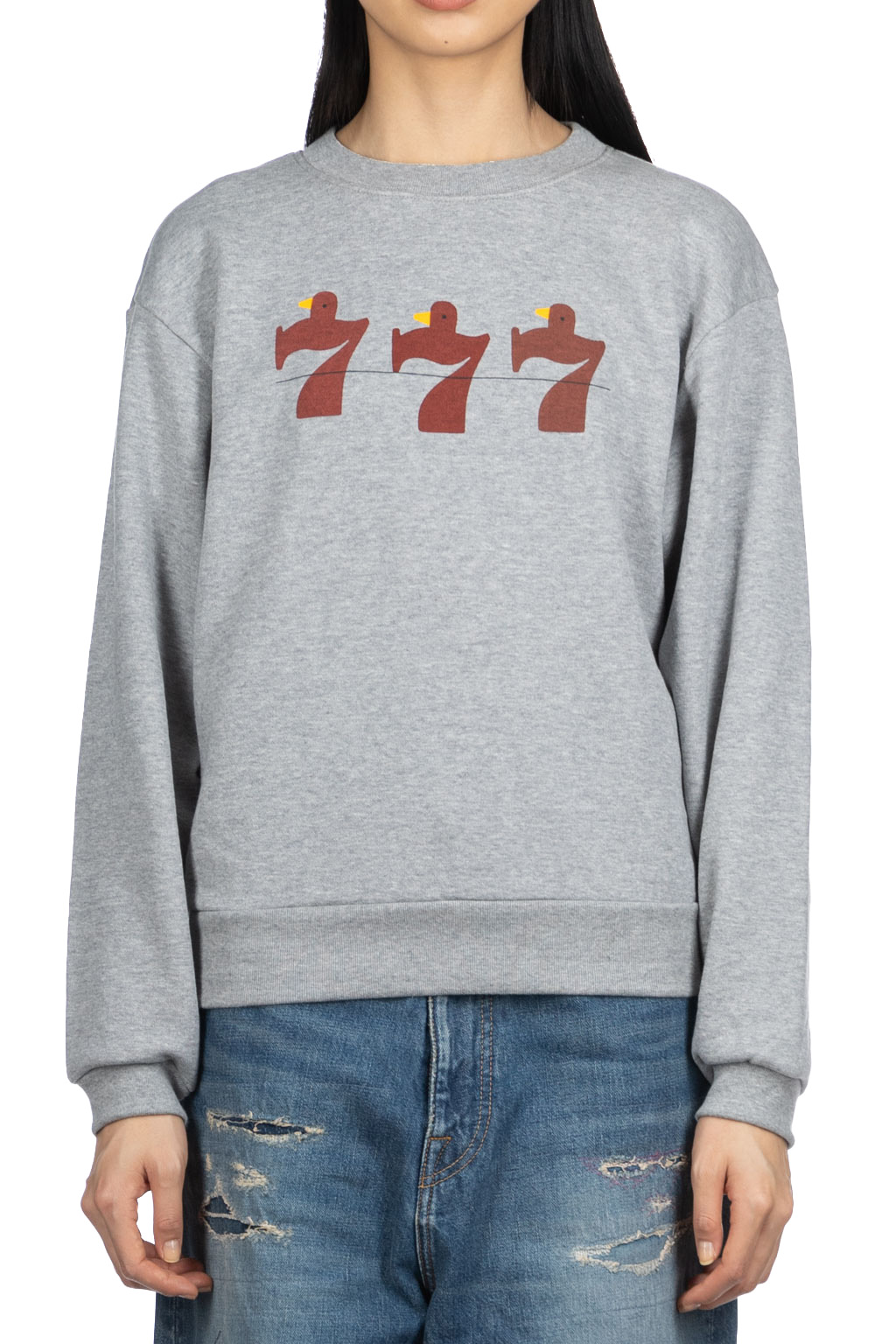 Kapital - 30-Knit Crew Sweatshirt (LUCKY BATTERY BIRD) - Grey