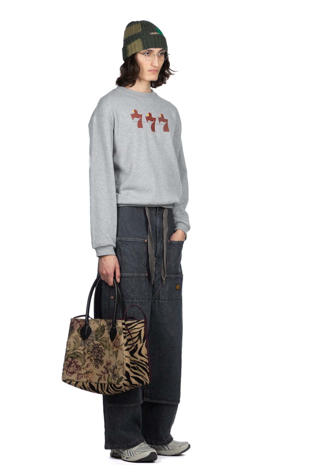 Kapital - 30-Knit Crew Sweatshirt (LUCKY BATTERY BIRD) - Grey