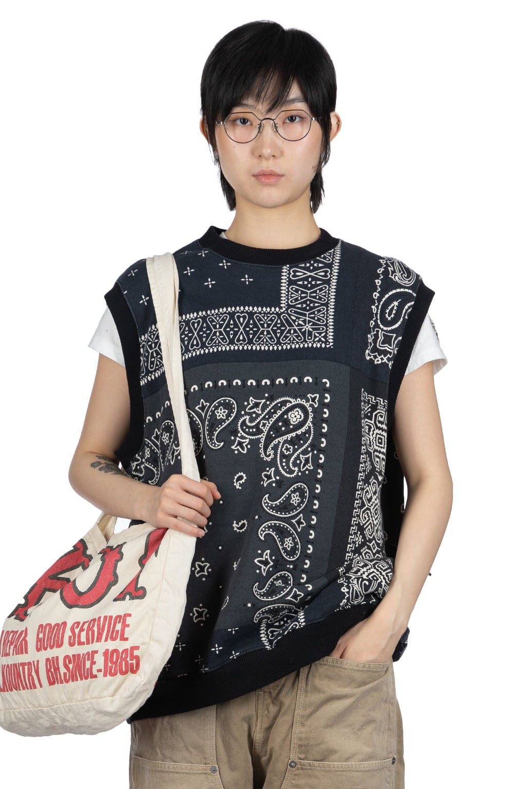 Kapital - 30/-SWT Knit Bandana BIG Vest - Black