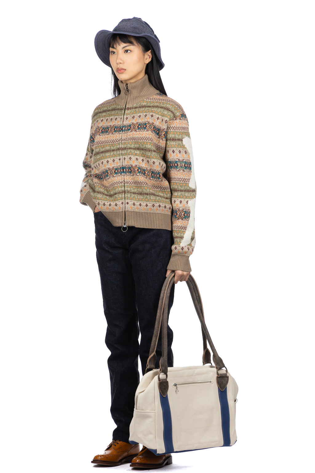 Kapital - #4 Canvas FARGO Bag (S) - Ecru x Navy