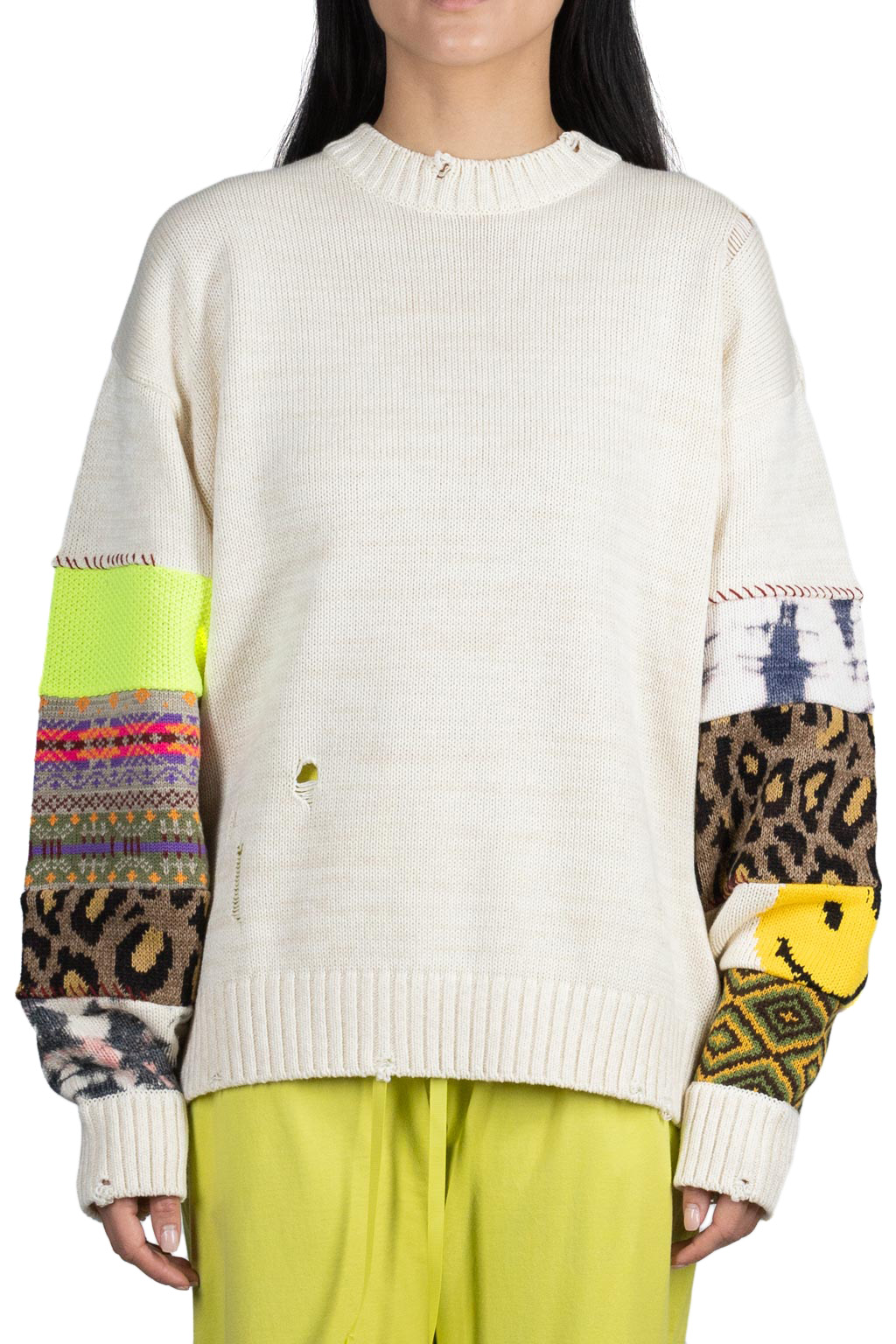 Kapital 56 Cotton Knit Hippie Sleeve Crew Sweater - Natural