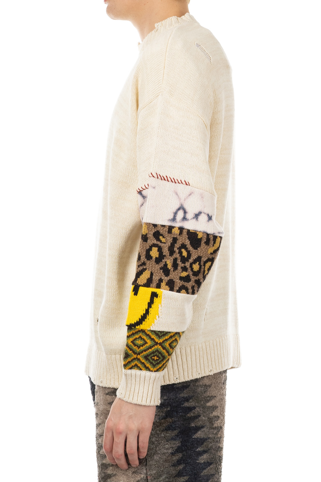 Kapital 56 Cotton Knit Hippie Sleeve Crew Sweater - Natural