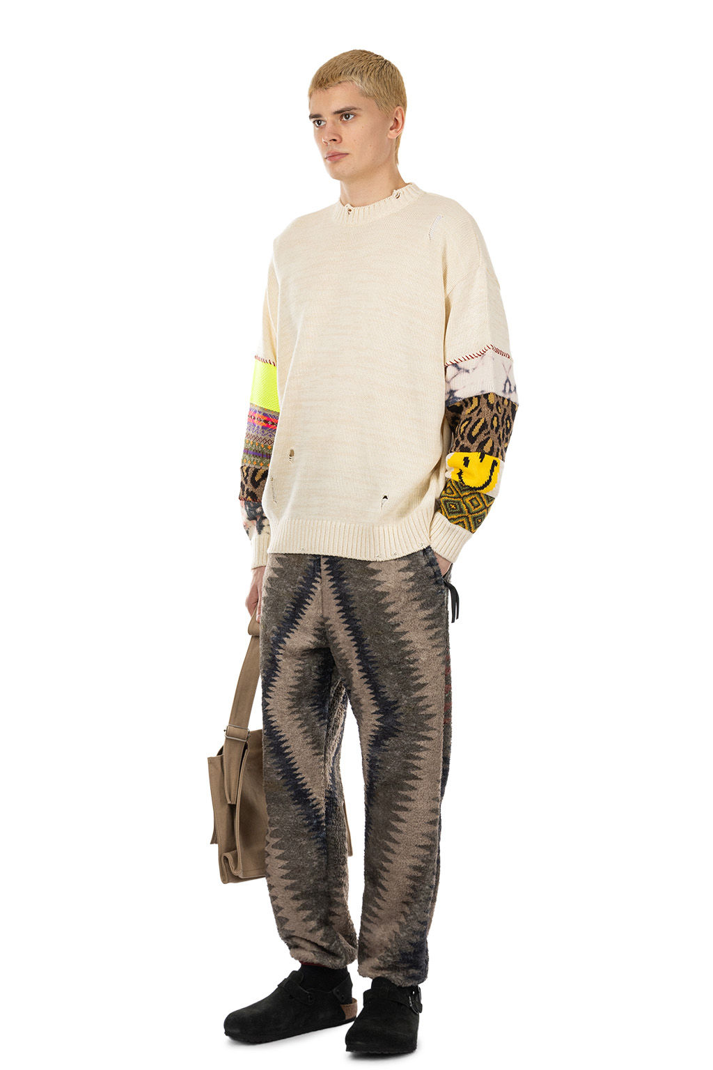 Kapital 56 Cotton Knit Hippie Sleeve Crew Sweater - Natural