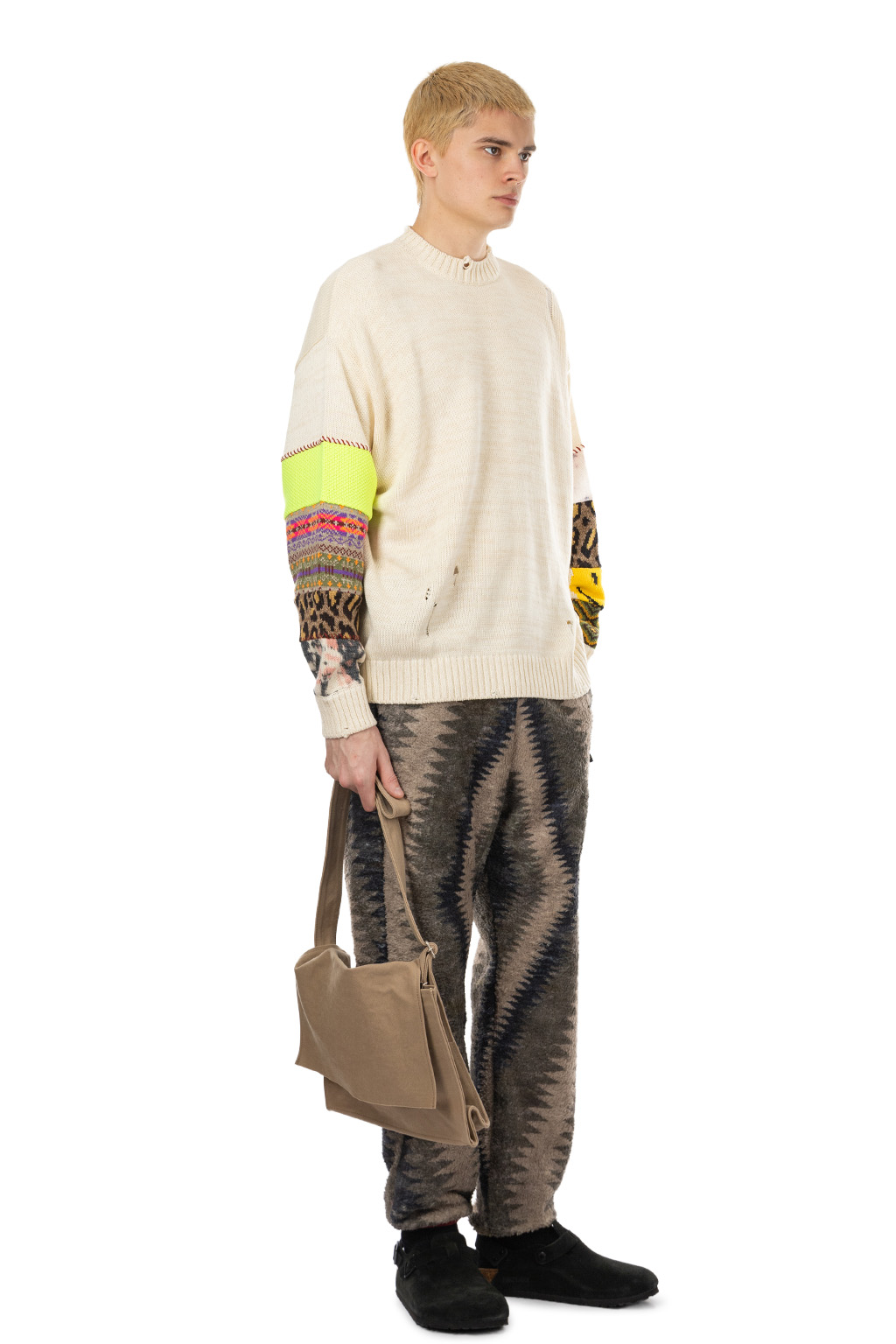 Kapital 56 Cotton Knit Hippie Sleeve Crew Sweater - Natural