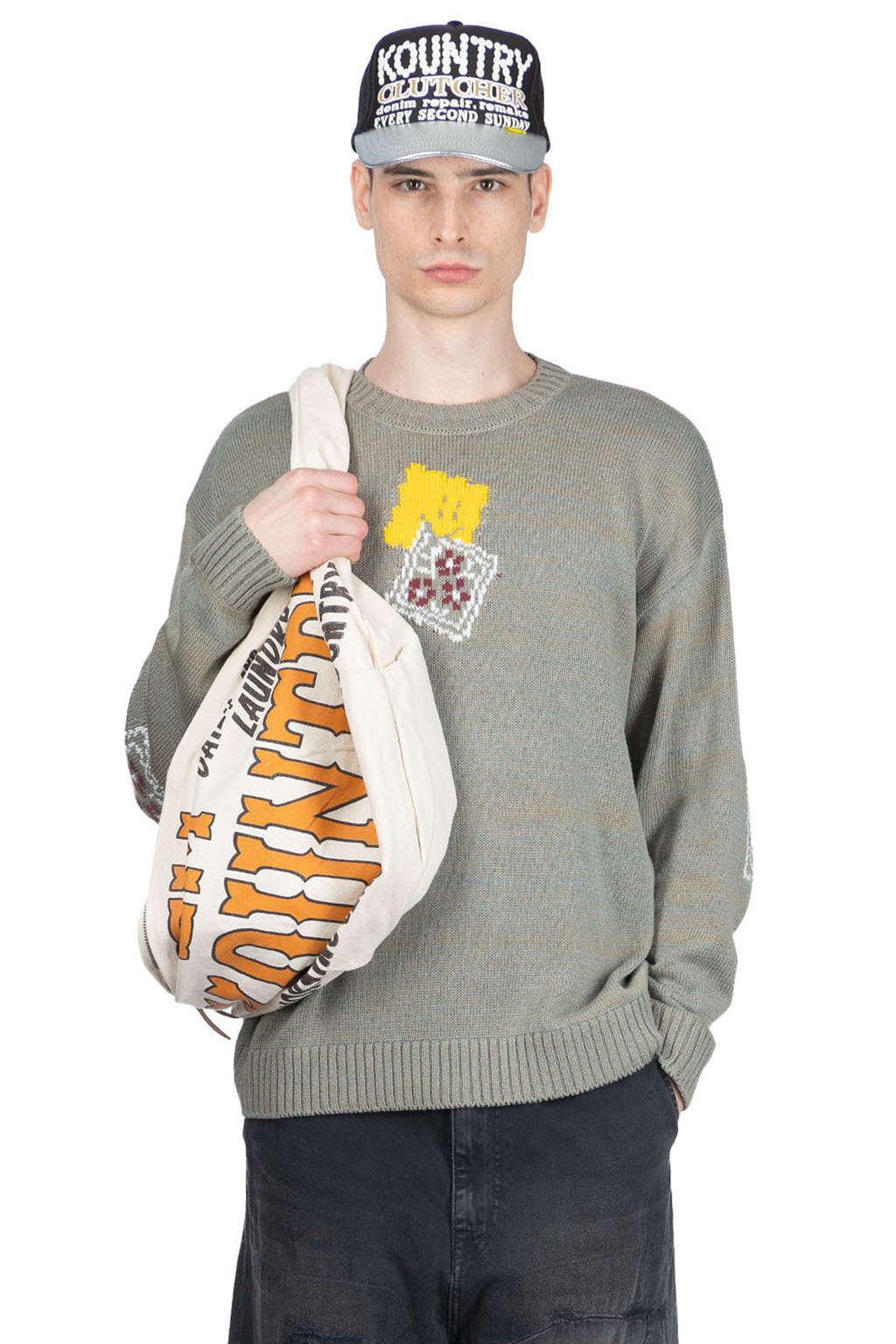 Kapital - 5G Cotton Knit PECKISH RAINBOWY Crew Sweater - Grey
