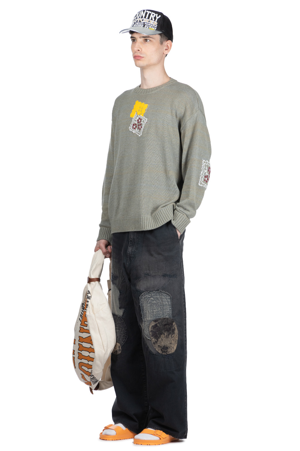 Kapital - 5G Cotton Knit PECKISH RAINBOWY Crew Sweater - Grey
