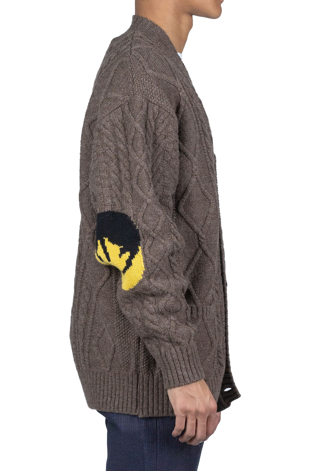Kapital 5G Wool Cable Knit Elbow-CAPITAL Cardigan - Mocha Brown