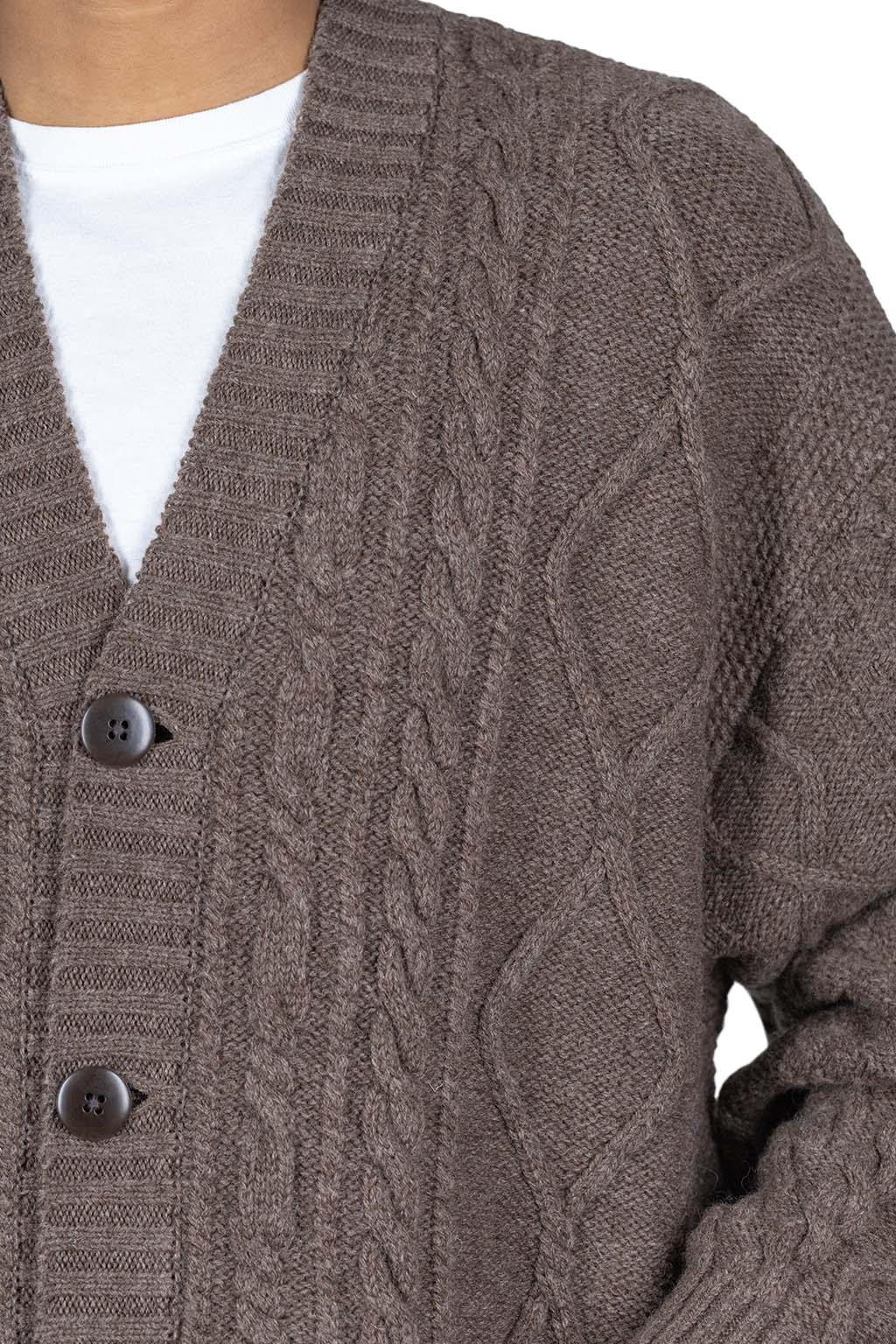 Kapital 5G Wool Cable Knit Elbow-CAPITAL Cardigan - Mocha Brown