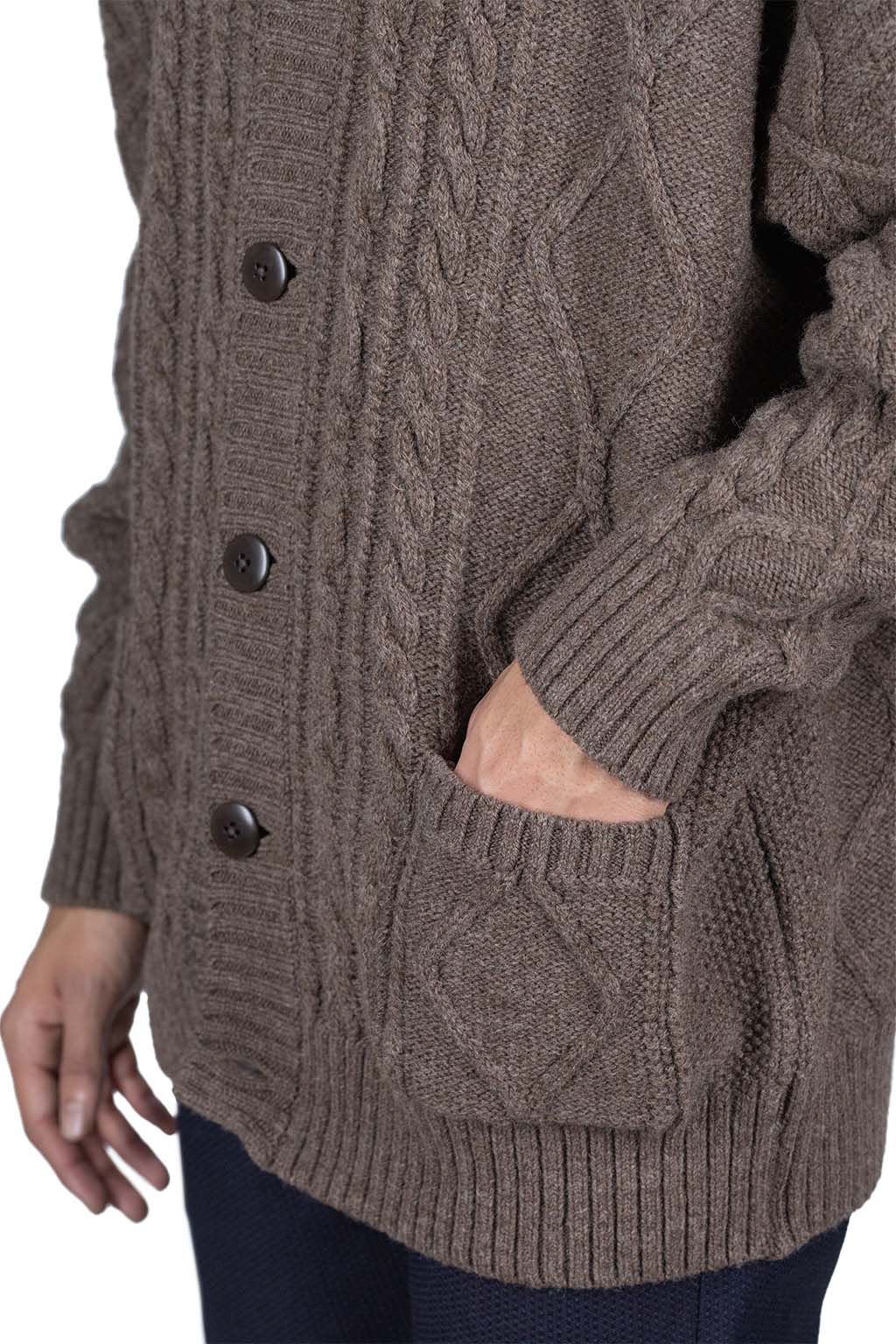 Kapital 5G Wool Cable Knit Elbow-CAPITAL Cardigan - Mocha Brown
