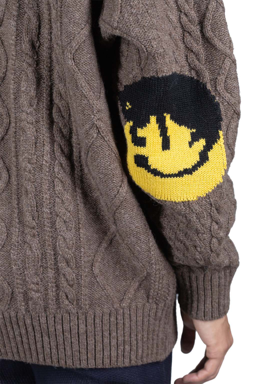 Kapital 5G Wool Cable Knit Elbow-CAPITAL Cardigan - Mocha Brown