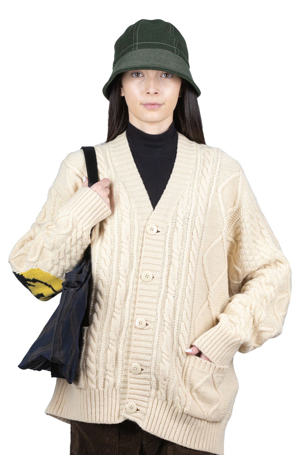 Kapital 5G Wool Cable Knit Elbow-CAPITAL Cardigan - Natural