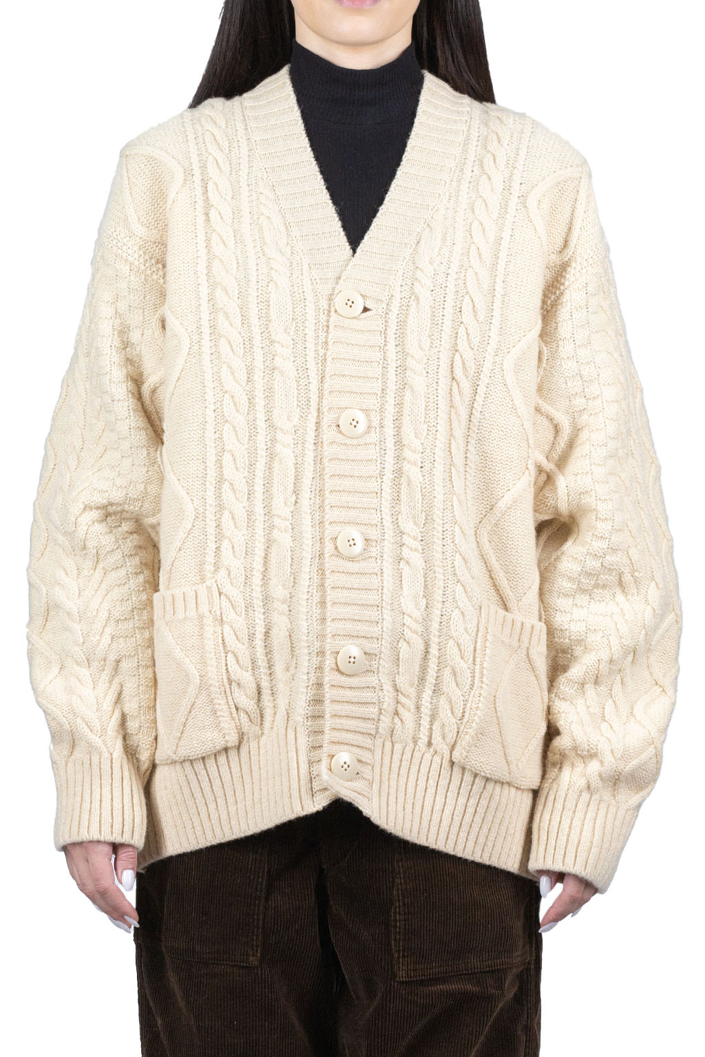 Kapital 5G Wool Cable Knit Elbow-CAPITAL Cardigan - Natural