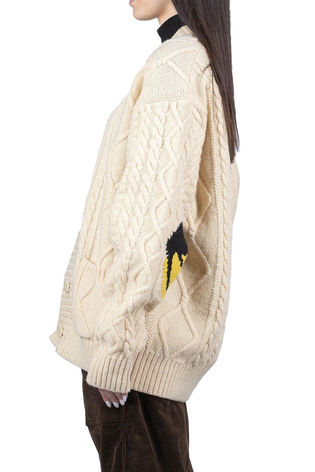 Kapital 5G Wool Cable Knit Elbow-CAPITAL Cardigan - Natural