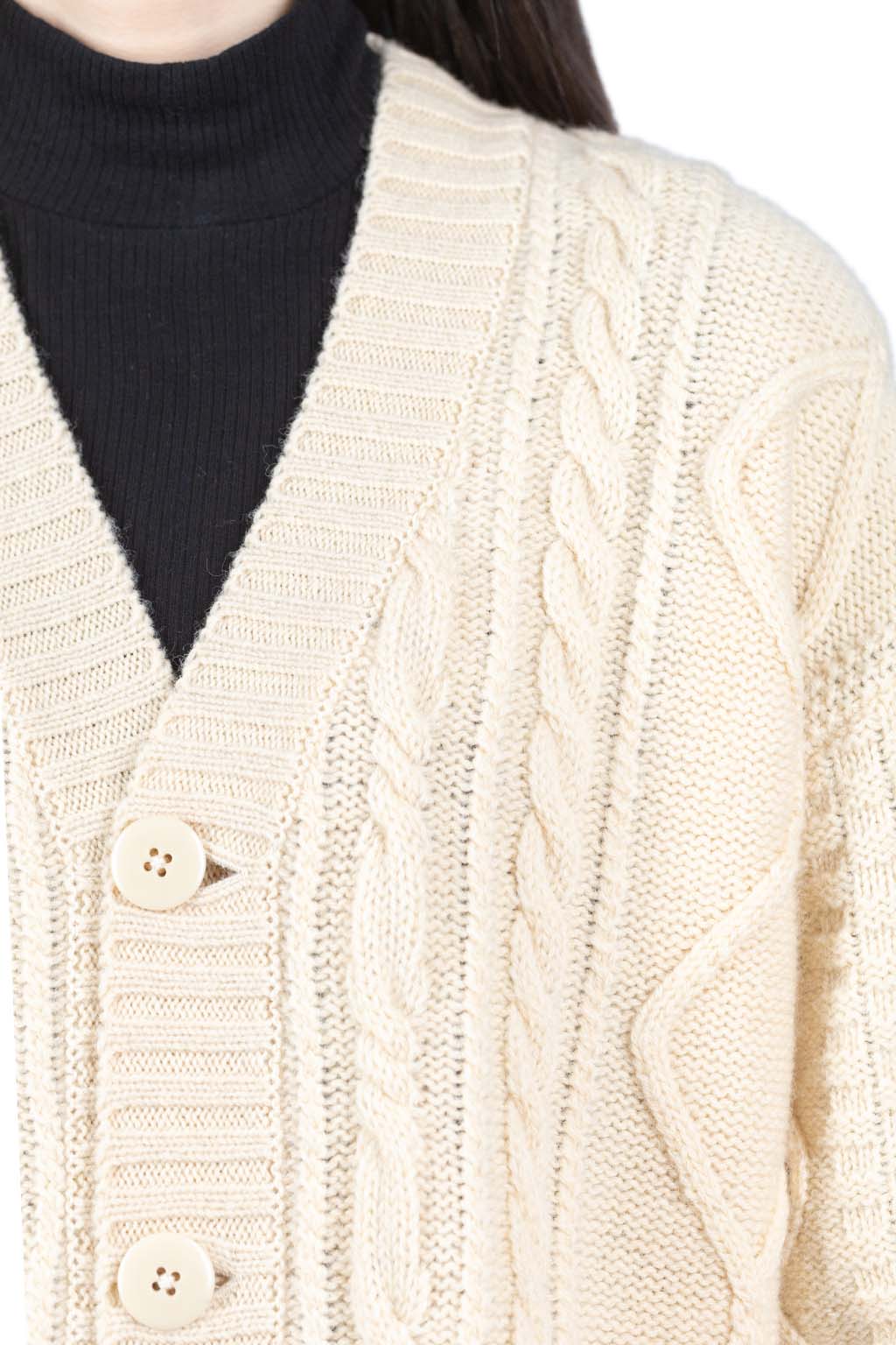 Kapital 5G Wool Cable Knit Elbow-CAPITAL Cardigan - Natural