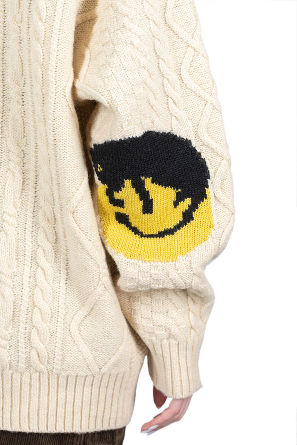 Kapital 5G Wool Cable Knit Elbow-CAPITAL Cardigan - Natural