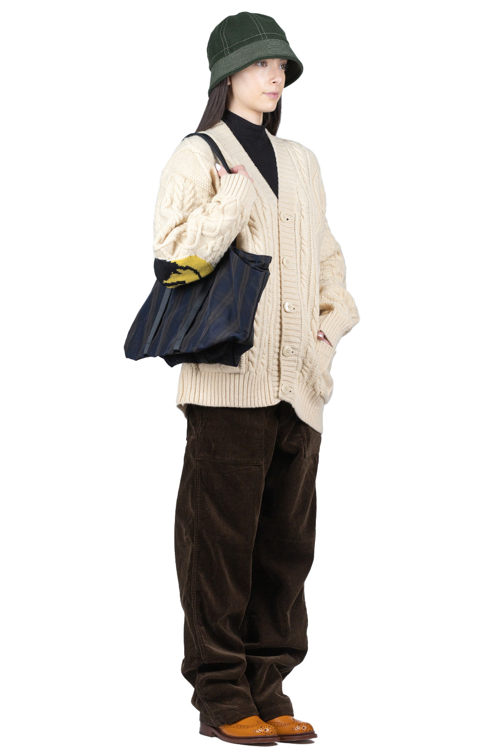 Kapital 5G Wool Cable Knit Elbow-CAPITAL Cardigan - Natural