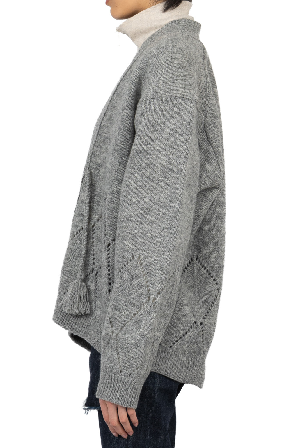 Kapital - 5G Wool Drop-Stich Argyle Knit Cardigan-Grey