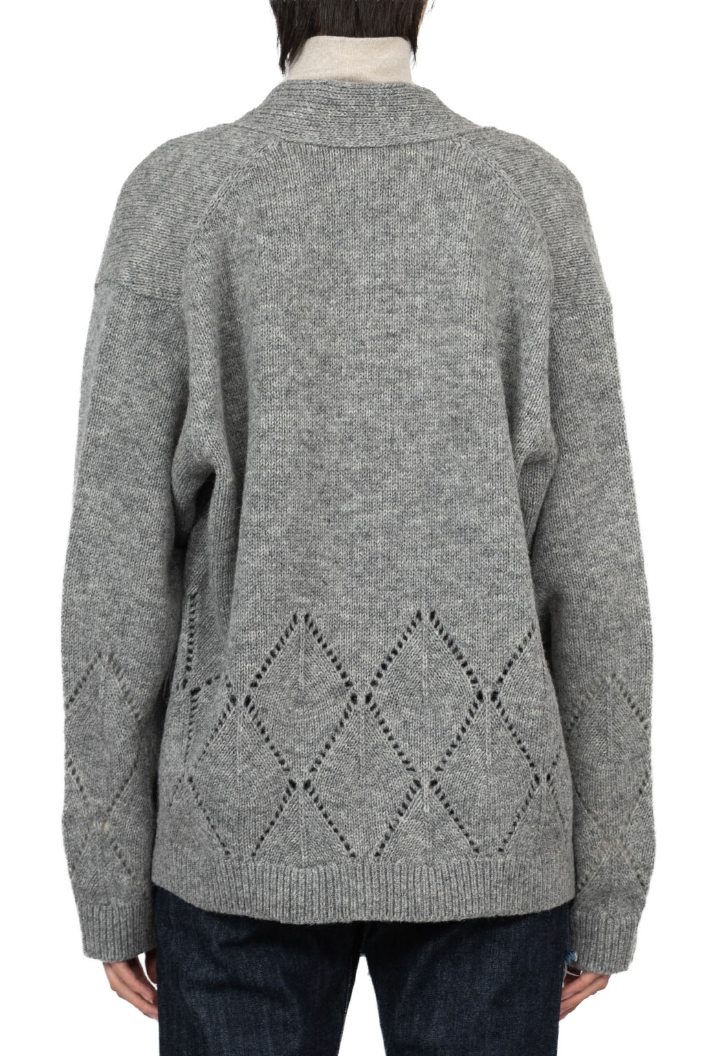 Kapital - 5G Wool Drop-Stich Argyle Knit Cardigan-Grey
