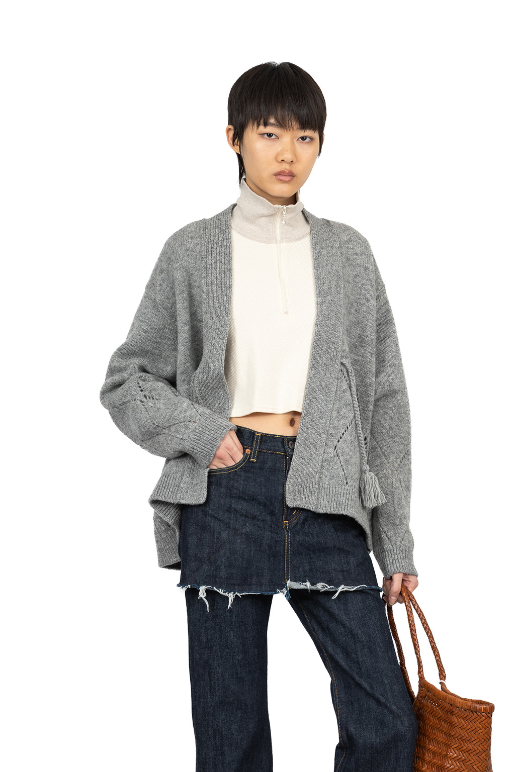 Kapital - 5G Wool Drop-Stich Argyle Knit Cardigan-Grey