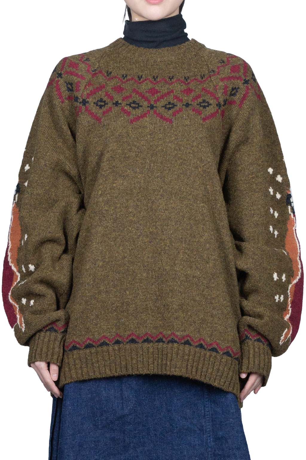 Kapital 5G Wool Elbow VIRGIN MARY Nordic Sweater - Khaki