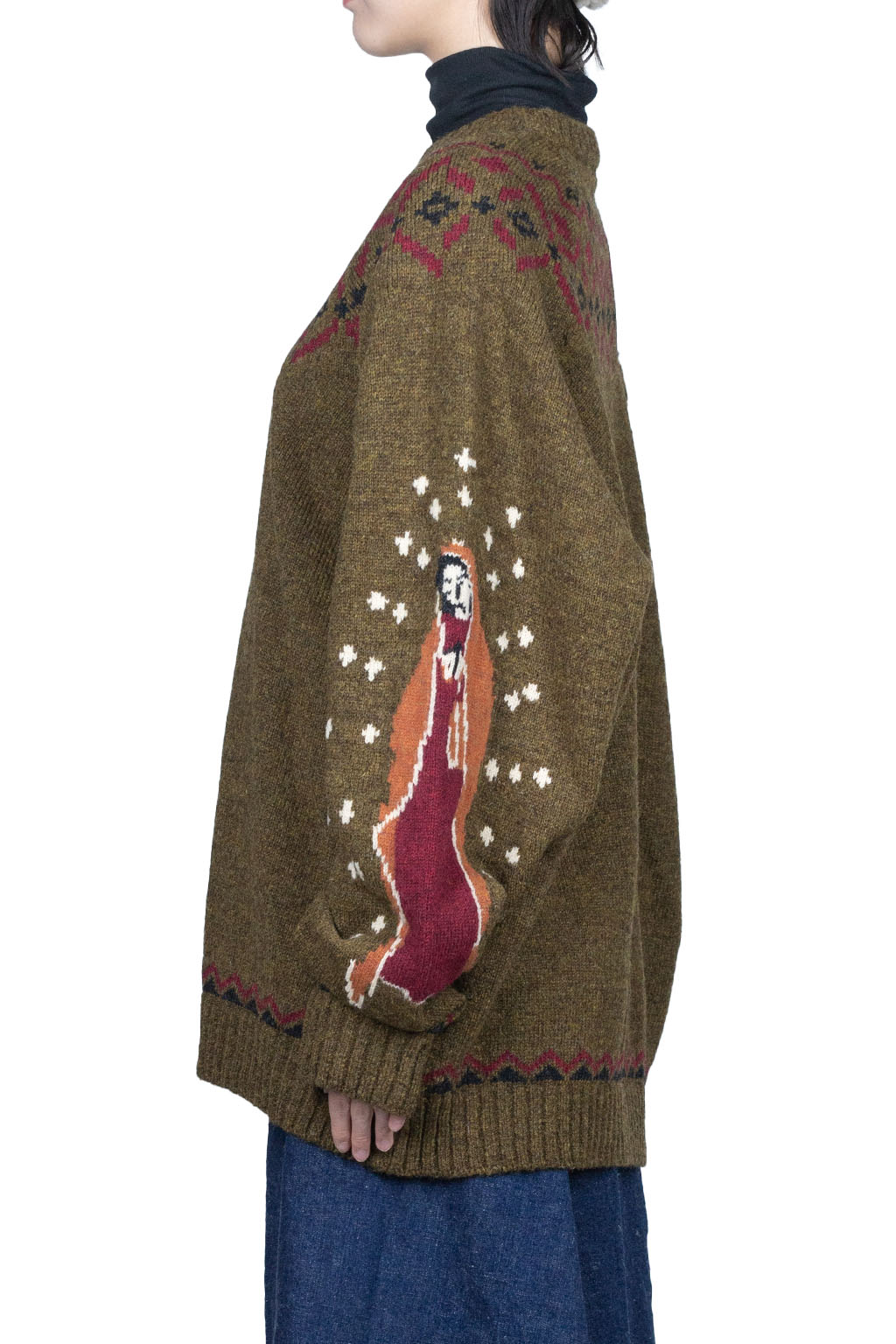 Kapital 5G Wool Elbow VIRGIN MARY Nordic Sweater - Khaki
