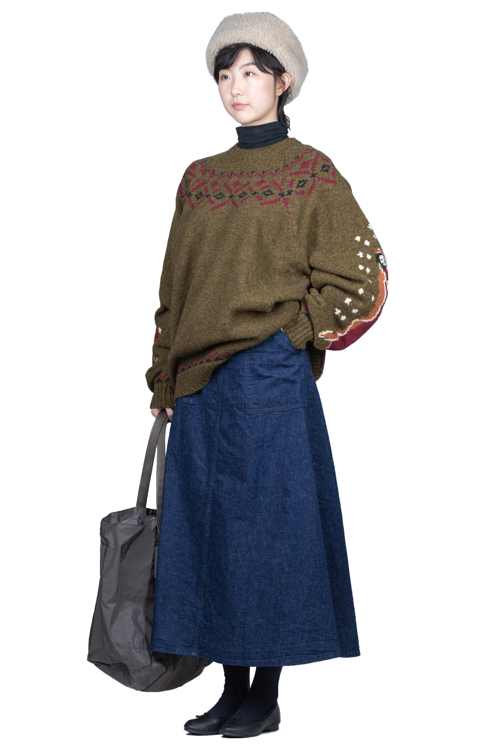Kapital 5G Wool Elbow VIRGIN MARY Nordic Sweater - Khaki