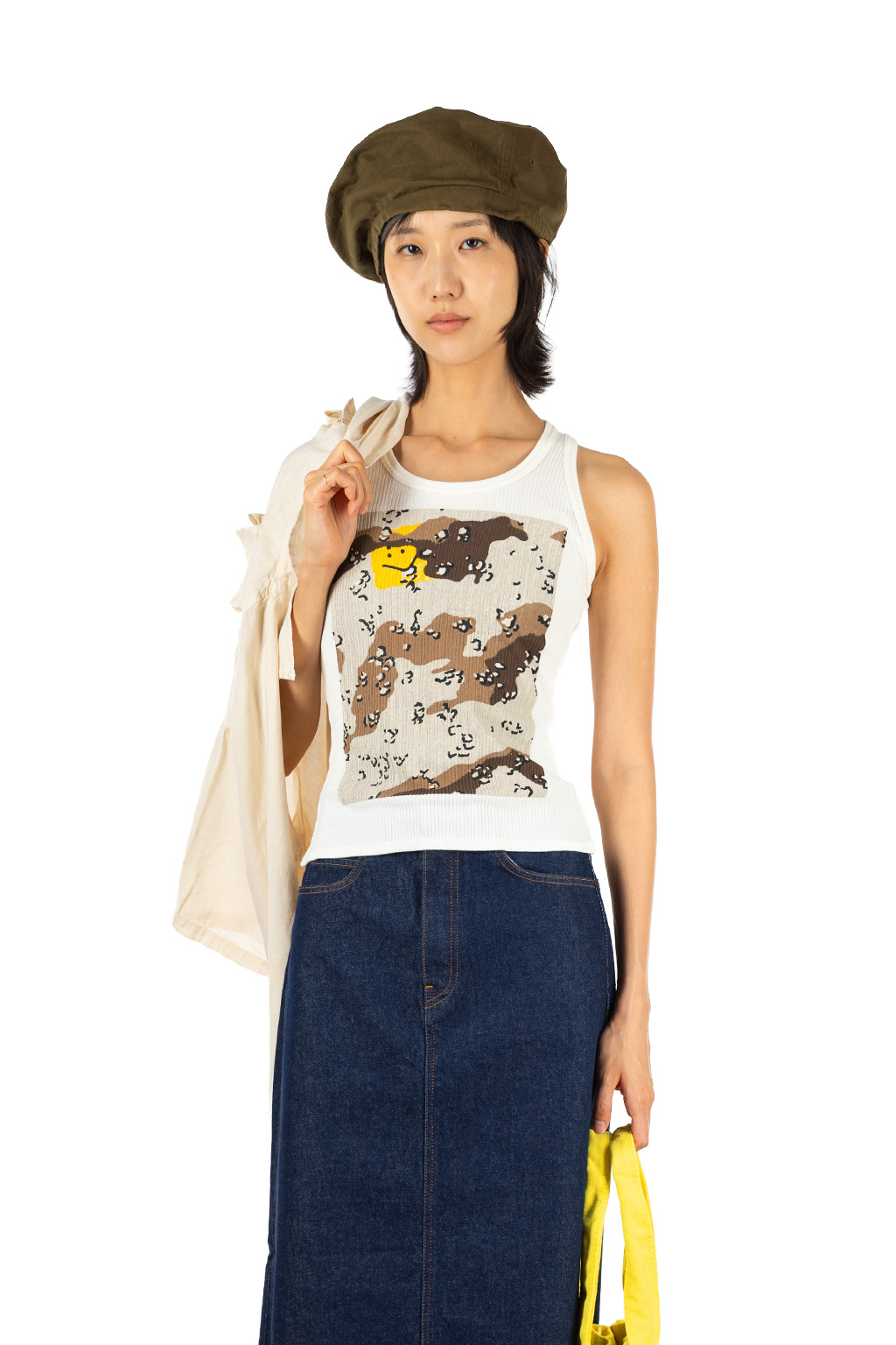 Kapital - 60/2 Stretch Jersey Tank Top (PECKISH CHOCO CHIP) - White