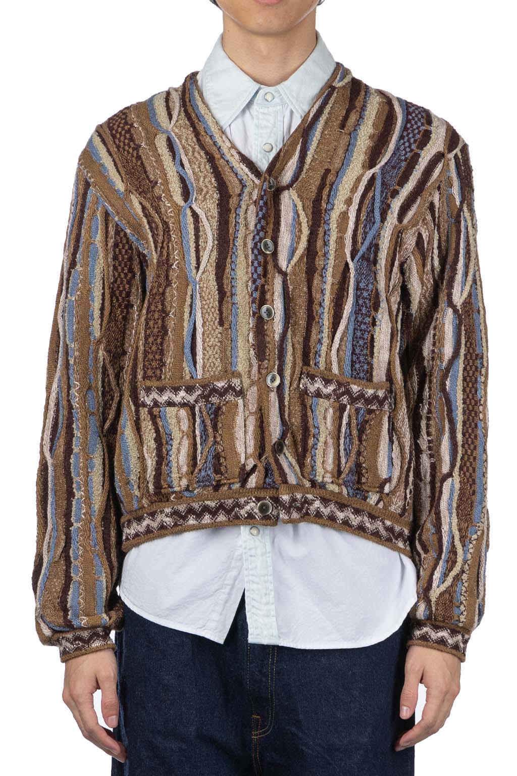 Kapital - 7G Knit Gaudy Short Cardigan-Golden Brown