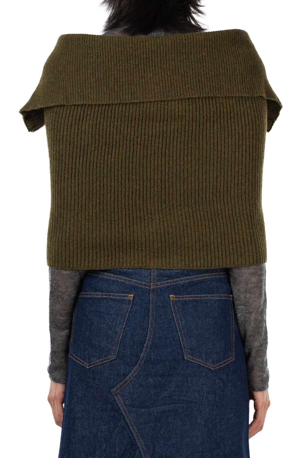 Kapital - 7G Rib Knit ZIP UP Cape - Khaki
