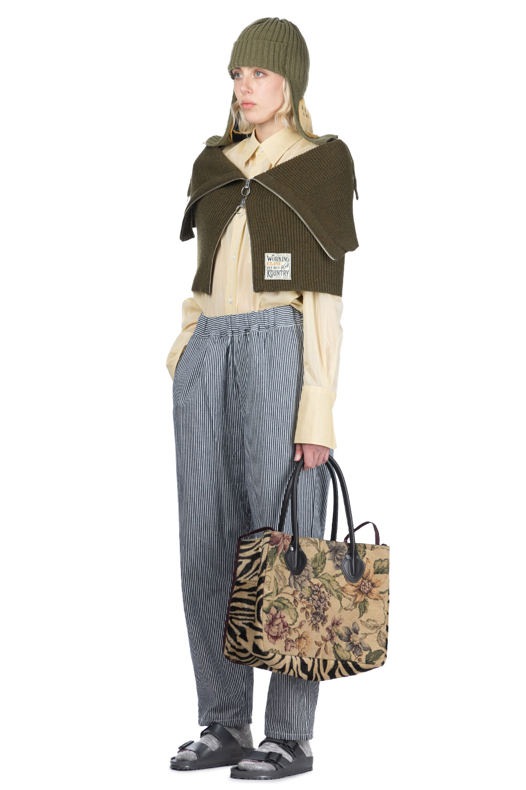 KAPITAL 燕 スヌード Kapital | 7G Rib Knit ZIP UP Cape - Khaki | Women | Blue