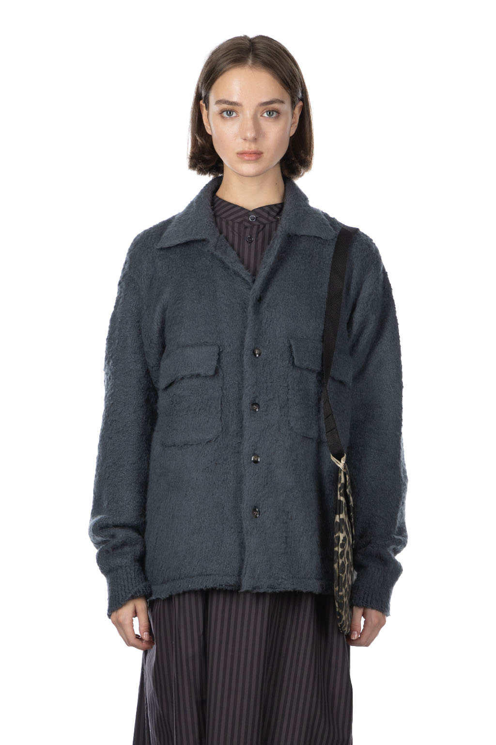 Kapital | 7G Shaggy Knit Board Shirt - Blue Grey | Women