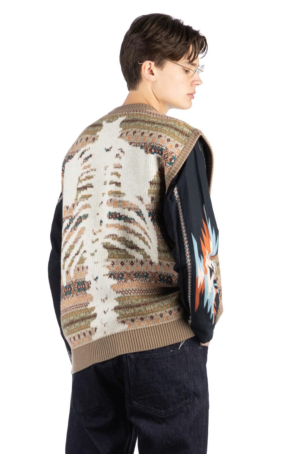 Kapital - 7G Wool FairIsle BONE Vest - Orange