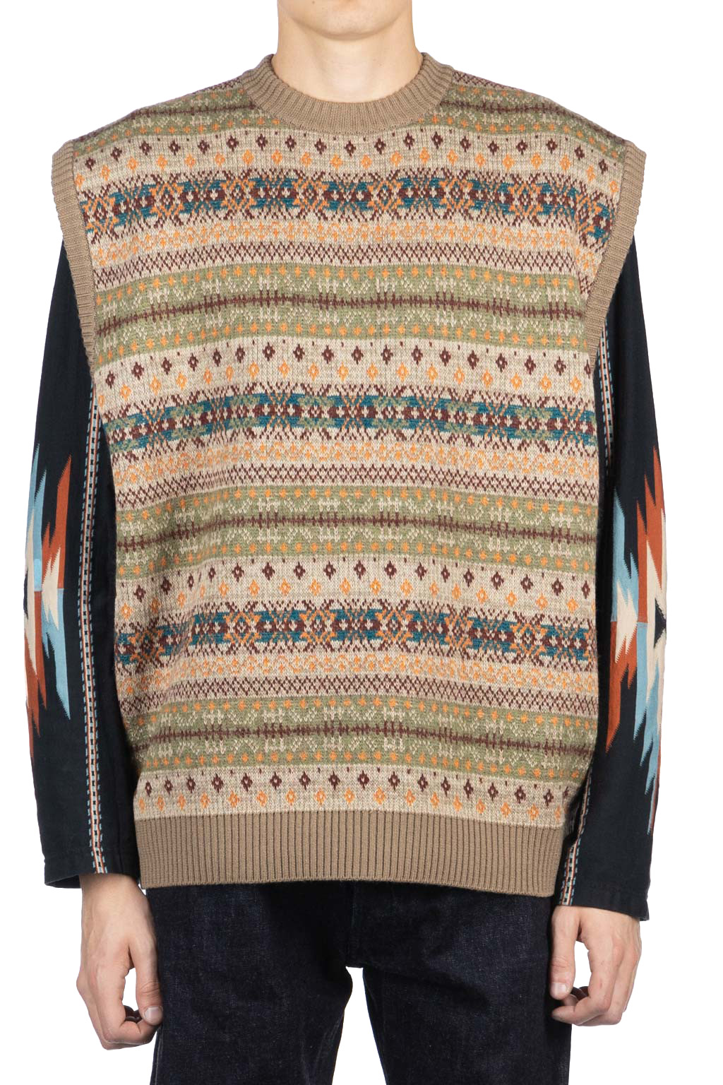 Kapital - 7G Wool FairIsle BONE Vest - Orange