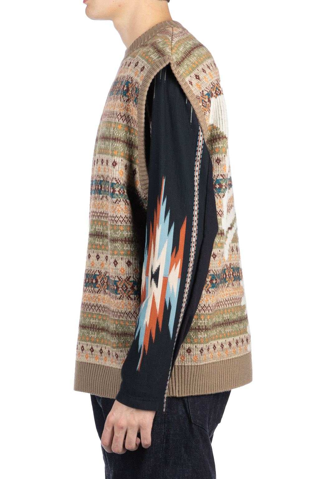 Kapital - 7G Wool FairIsle BONE Vest - Orange