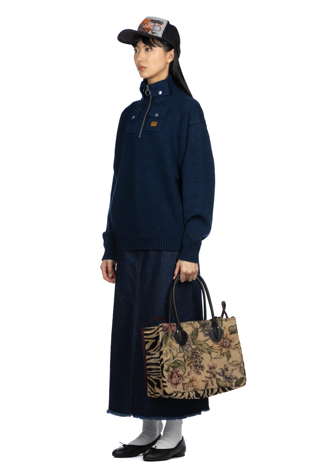 Kapital - 8G Cotton Wool NICKLE 4 Half ZIP Sweater - Navy