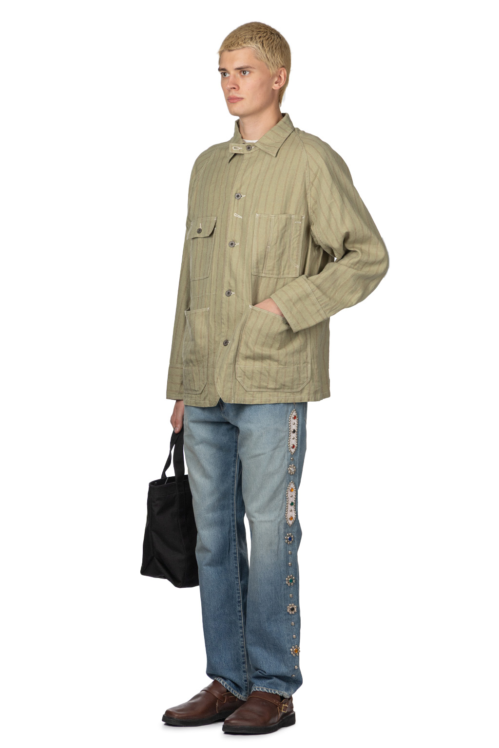 Kapital - Cotton Linen GIBSON Stripe CACTUS Coverall - Light Green